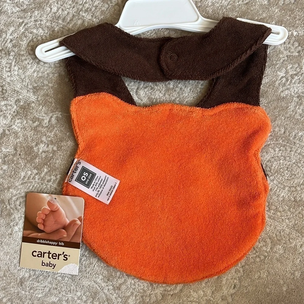Brand New Set of 2 Carter’s Cloth Baby Bibs Orange Halloween Tiger Jungle Animal